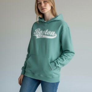 Jerzees Graphic Boston Massachusetts Hoodie in Sage Women’s Size S NWOT
